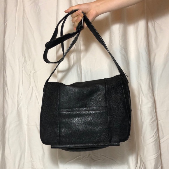 90s Zara Black Genuine Leather Satchel - Picture 3 of 4